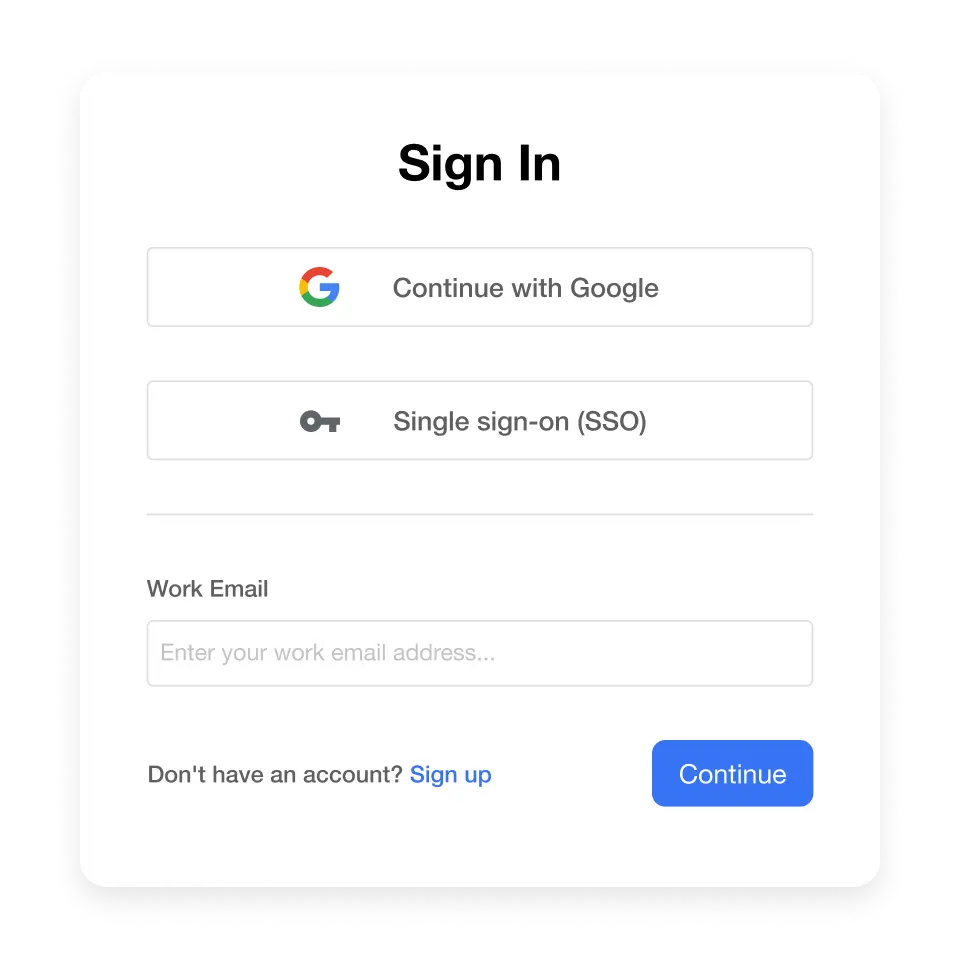 Sign-up page for Visla’s voiceover video maker with options for Google, SSO, and email login.